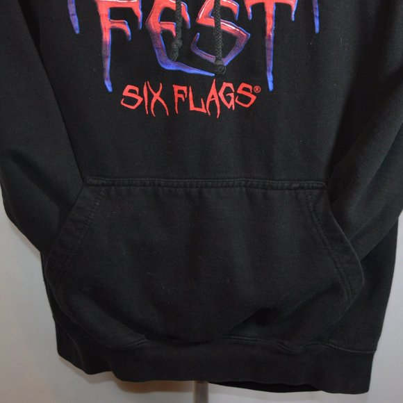 Fright Fest Six Flags Men's Sz XL Black Draw String Clown Hoodie Sweatsh… - Picture 6 of 6